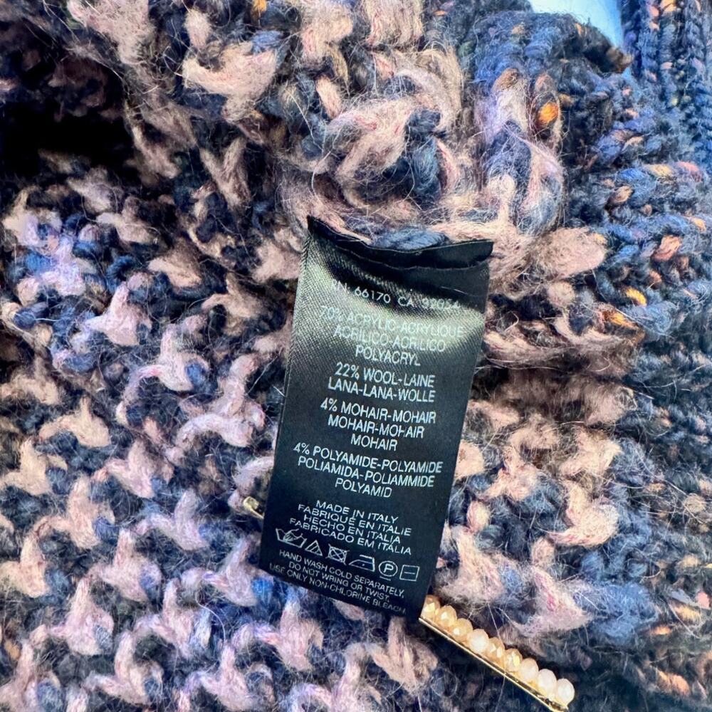 Moth Anthropologie Cropped Waffle Knit Sweater Wool Mohair Mauve Navy XXS - Picture 6 of 16